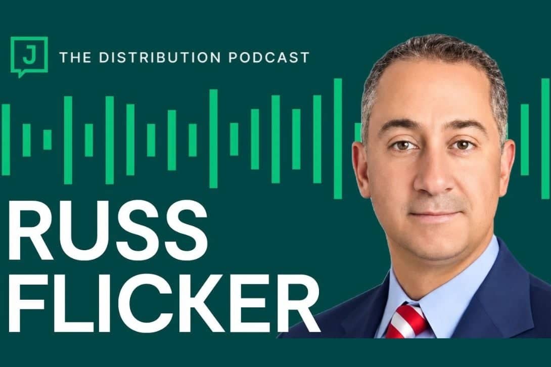 The Distribution Podcast cover with a photo of Russ Flicker