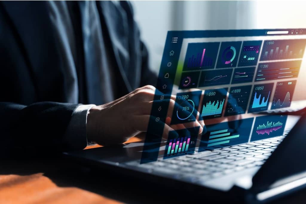 A transparent analytics dashboard representing AI