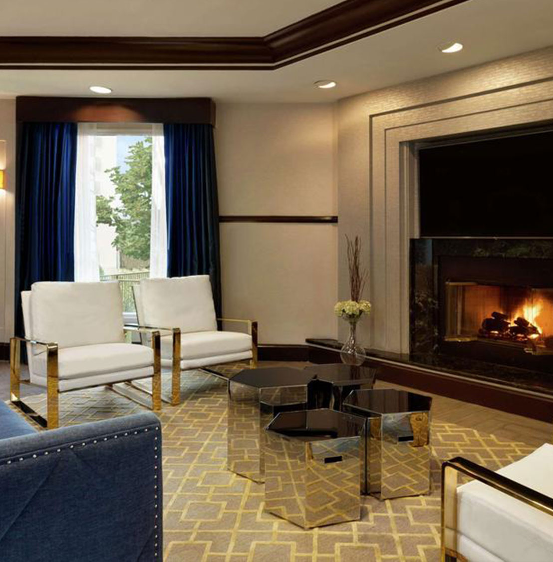 fireplace and seating area inside of DoubleTree Annapolis